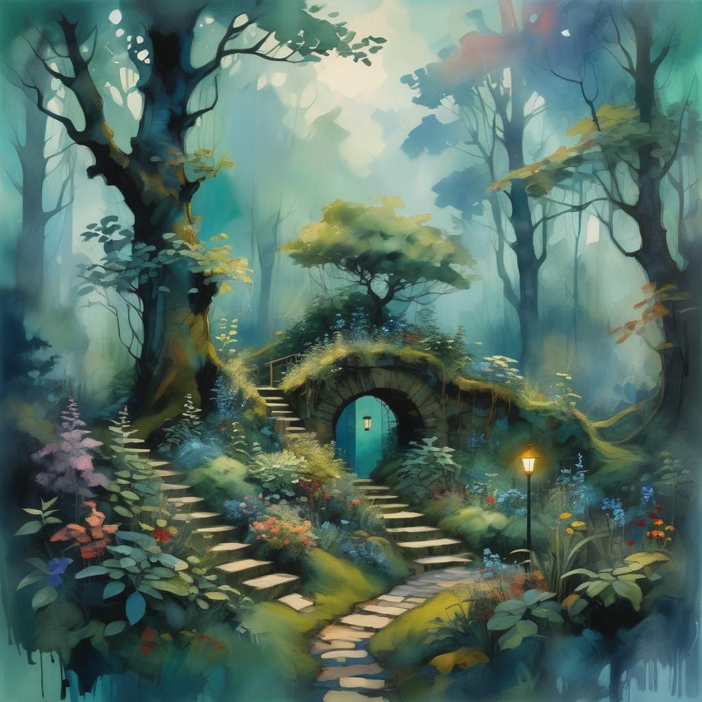 Magical Forest Garden in Expressionist Style