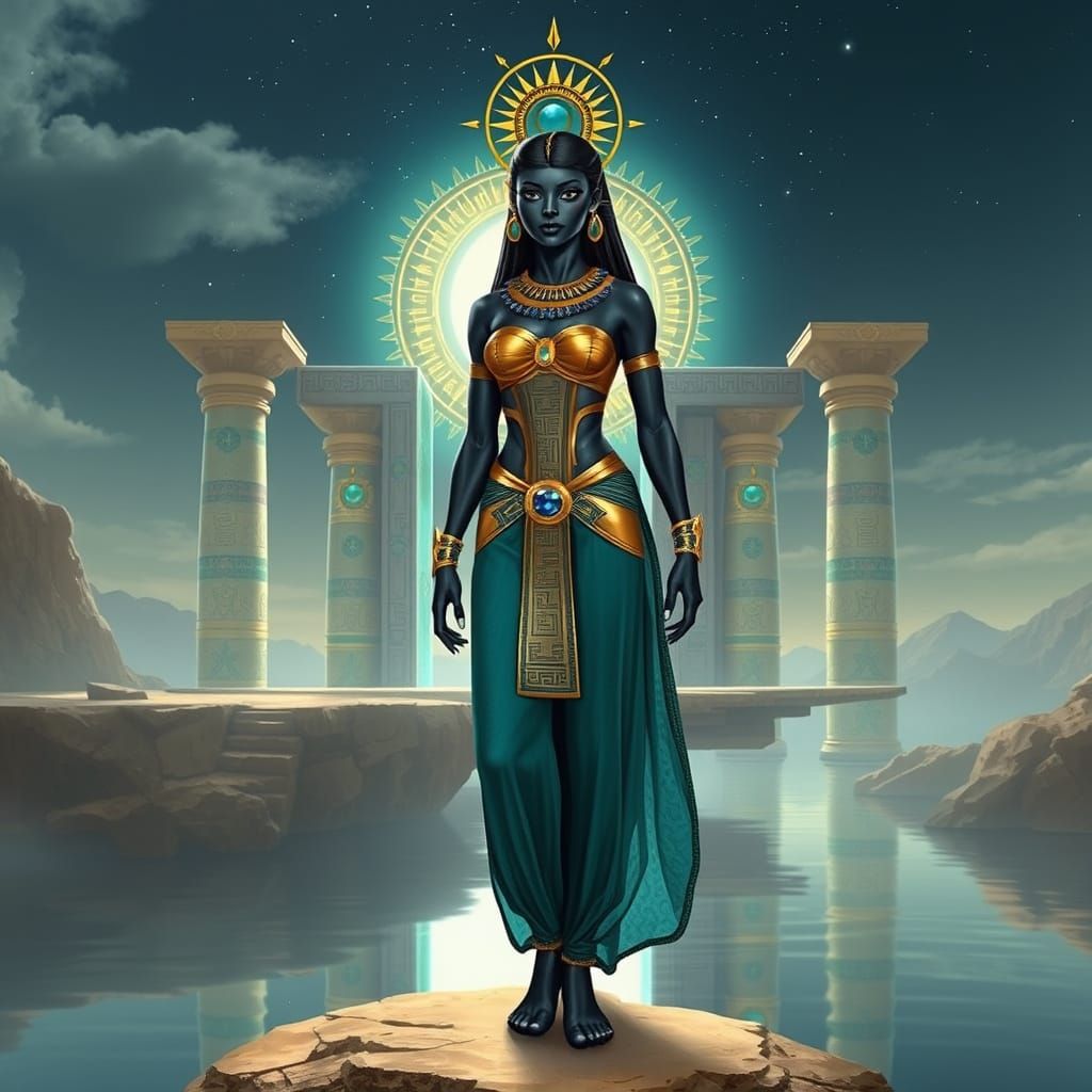 Egyptian Goddess in Golden Corset and Opalescent Skin