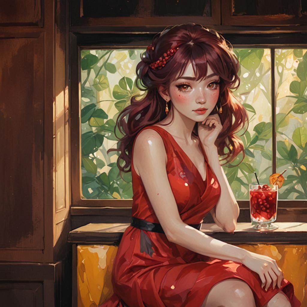 Elegant Young Woman in Vibrant Cocktail Dress