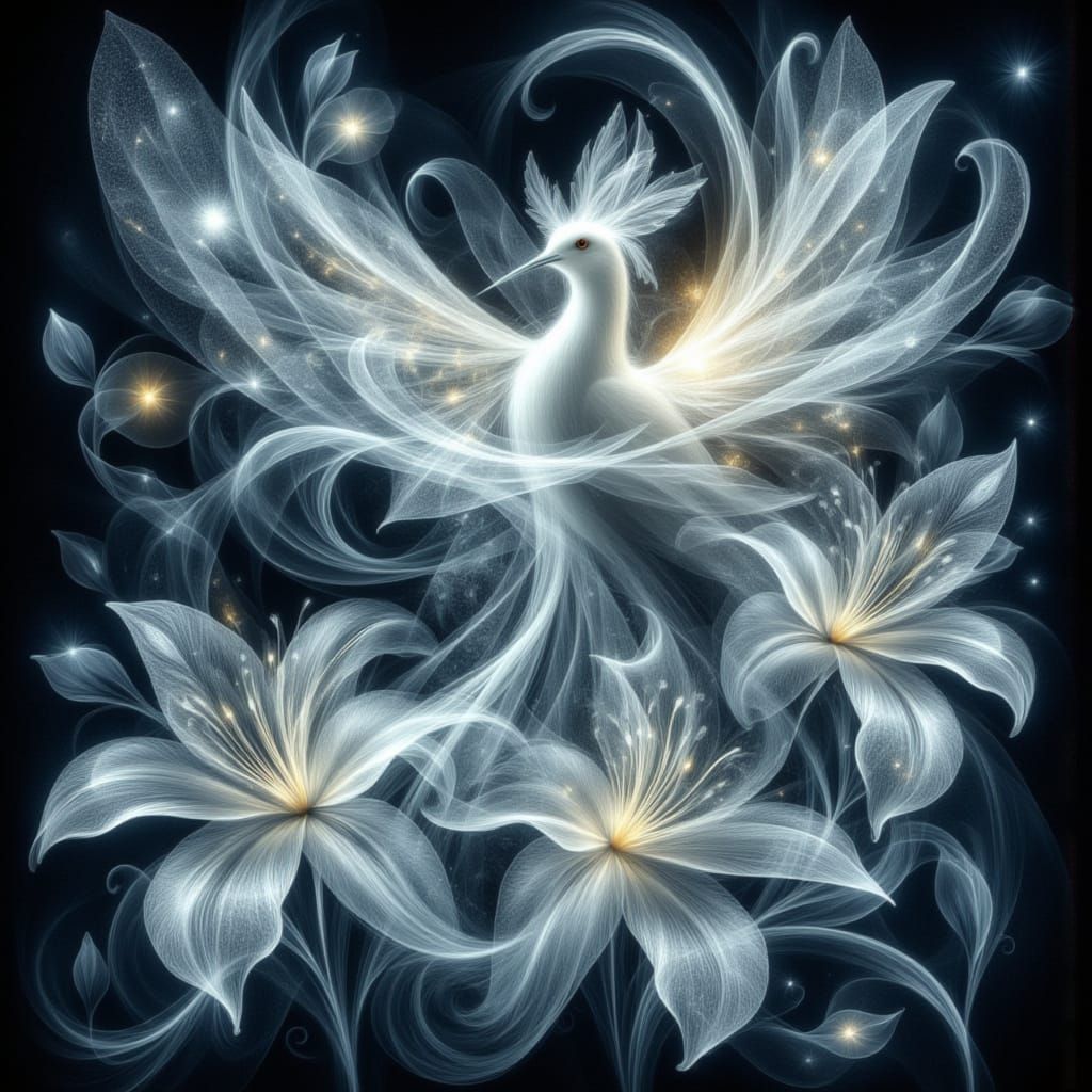 Crystal Dove in Flight with Lace and Stars