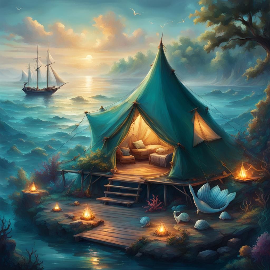 camp on top of the sea and you can see mermaid undersea the ...