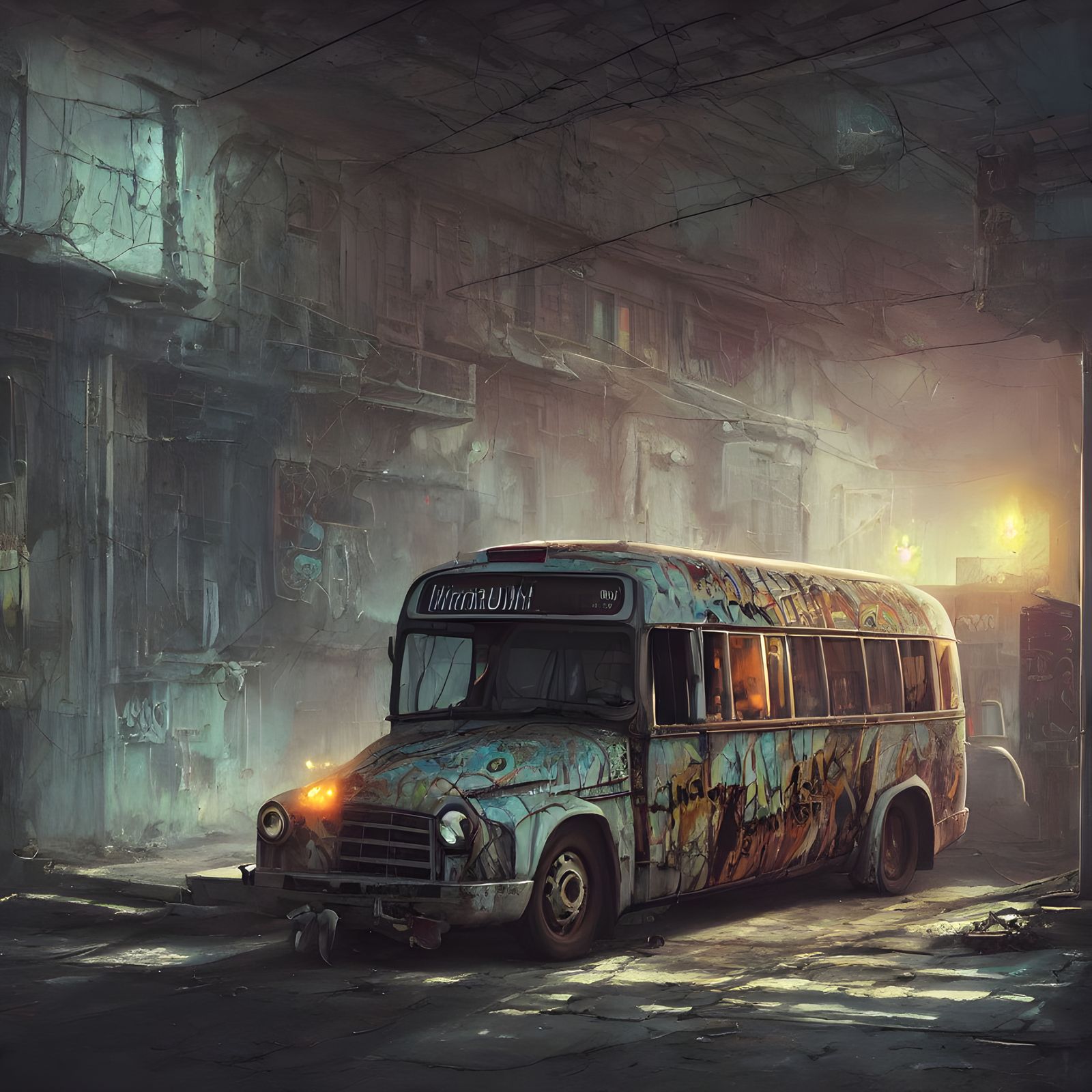 Hyperrealistic Ghetto Bus with Graffiti Art