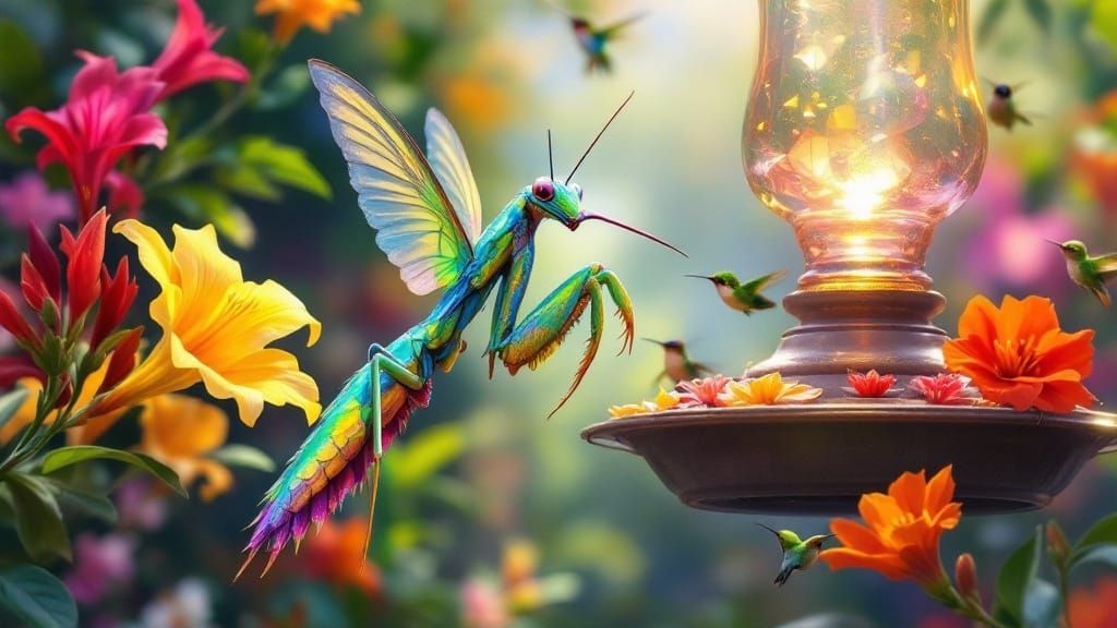 Luminous Mantisbird in Tropical Bloom