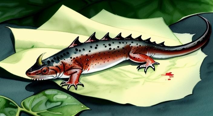 Horned Skink in Watercolor with Zelkova Leaves