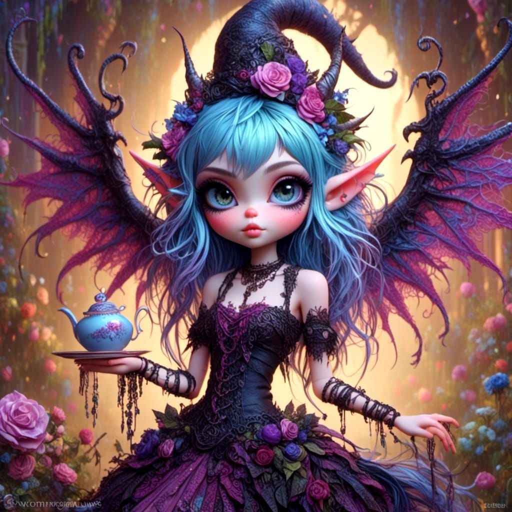 Mischievous Elf Girl's Tea Party with Dragon