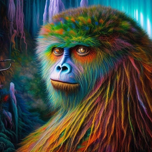Psychedelic Hyperdetailed Yeti in Mixed Media Style
