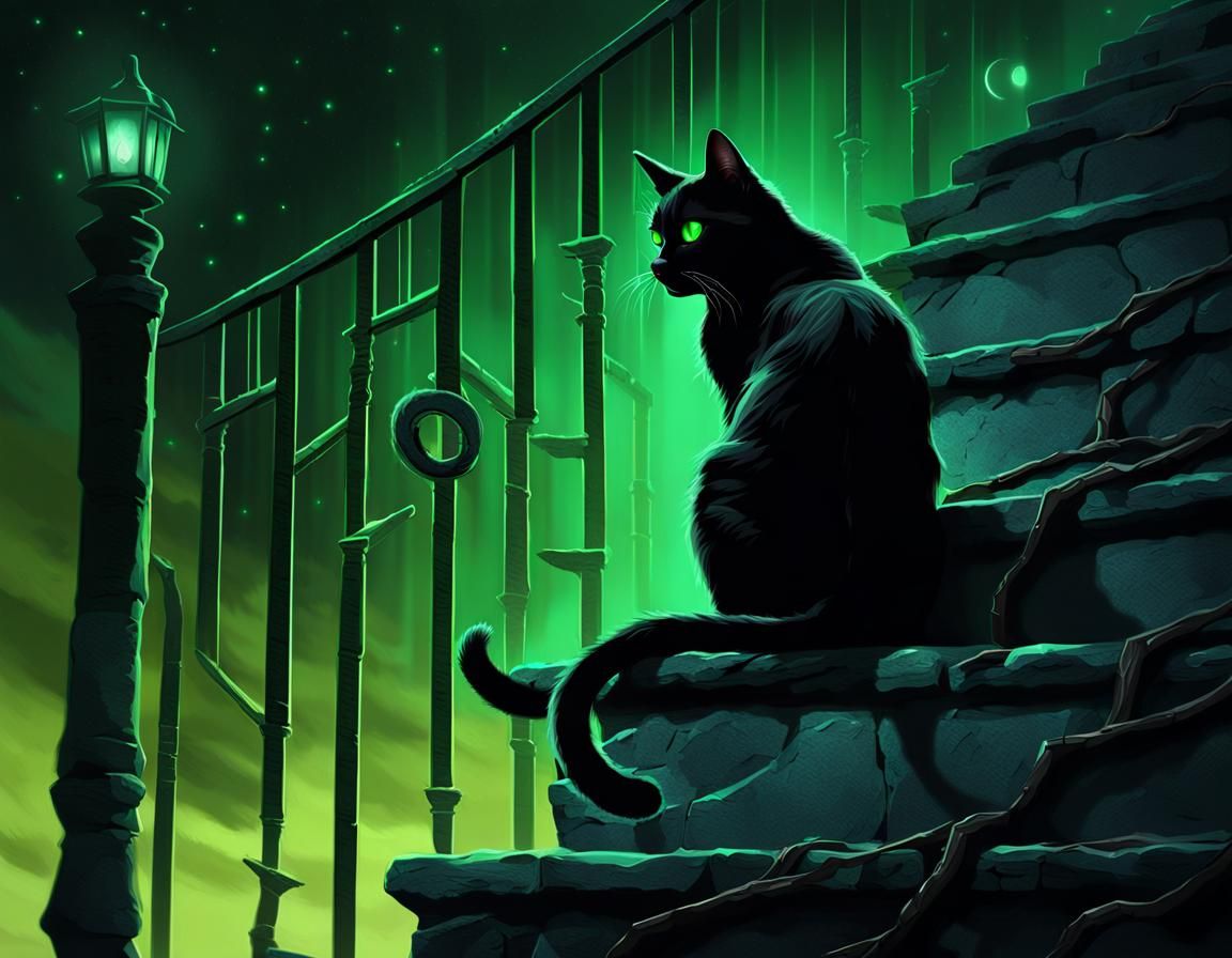 Black Cat on Moonlit Path in Gothic Style