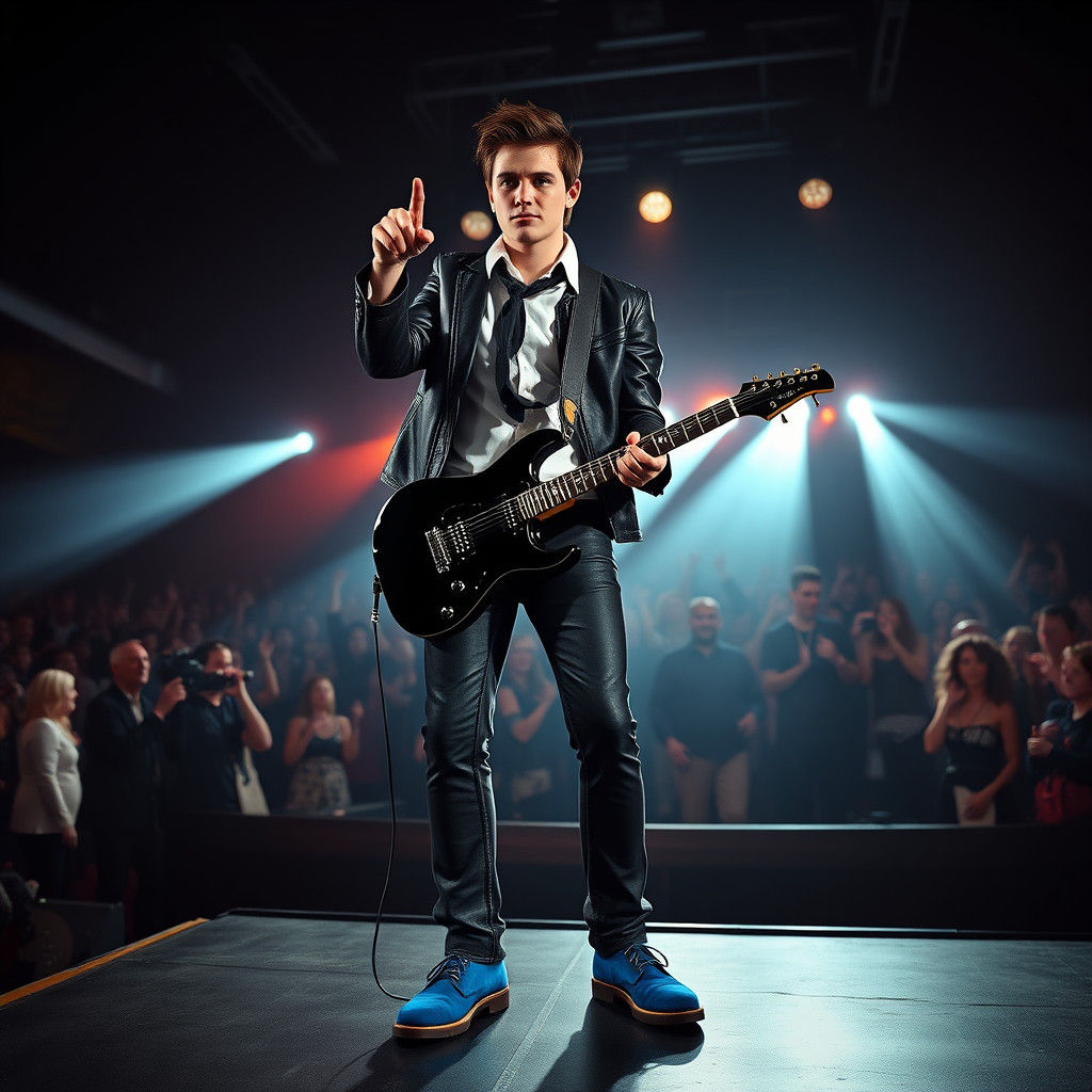 Rockstar on Stage with Blue Suede Shoes