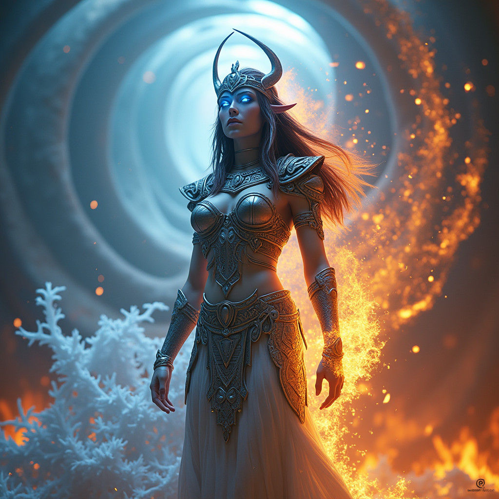 Goddess of Ice and Fire in Heroic 3D Style