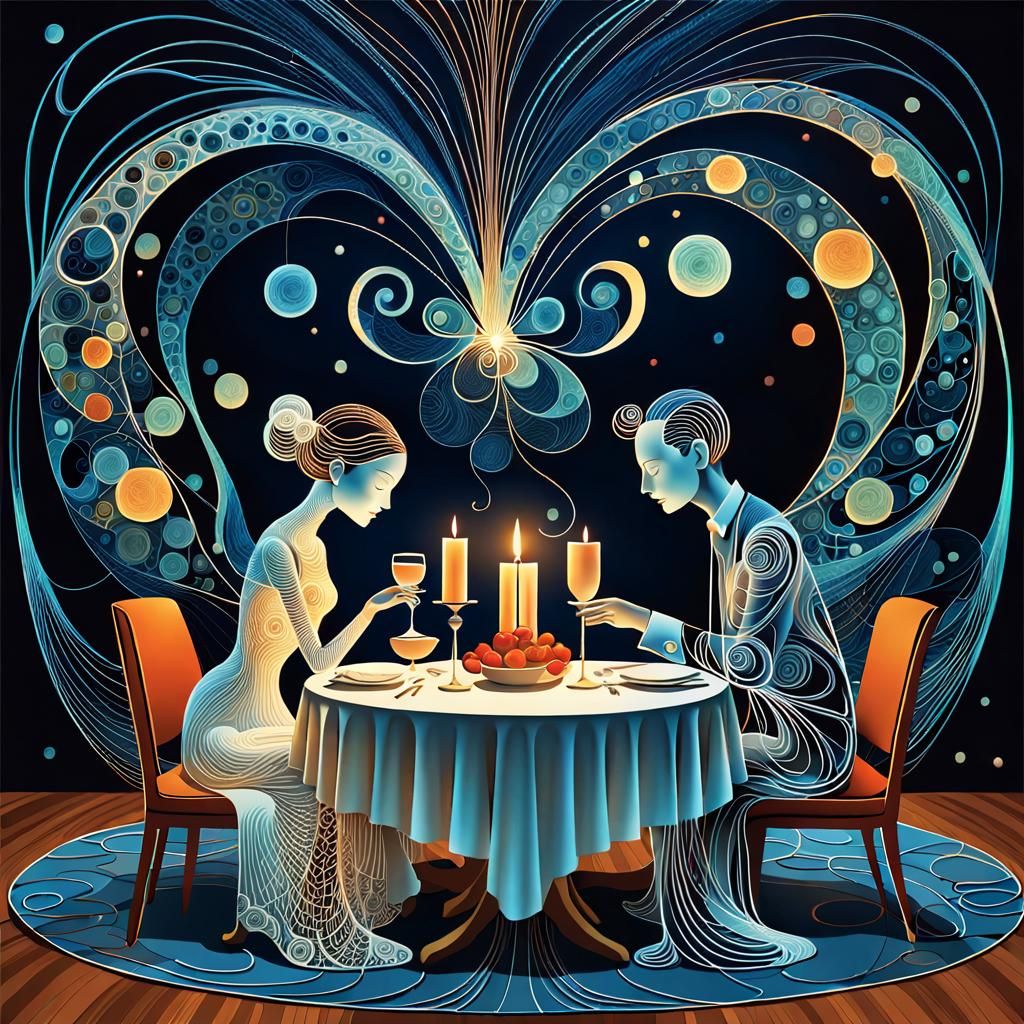 Romantic Dinner in Continuous Line Art Style