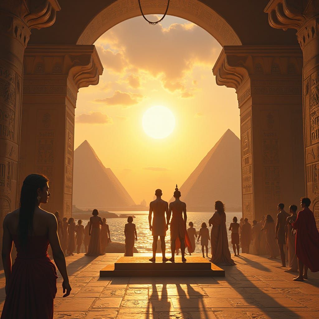 Ancient Egyptians Crafting Solar Calendar in Majestic Temple...