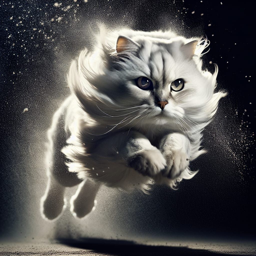 White Cat in Dramatic Slow Motion Jump