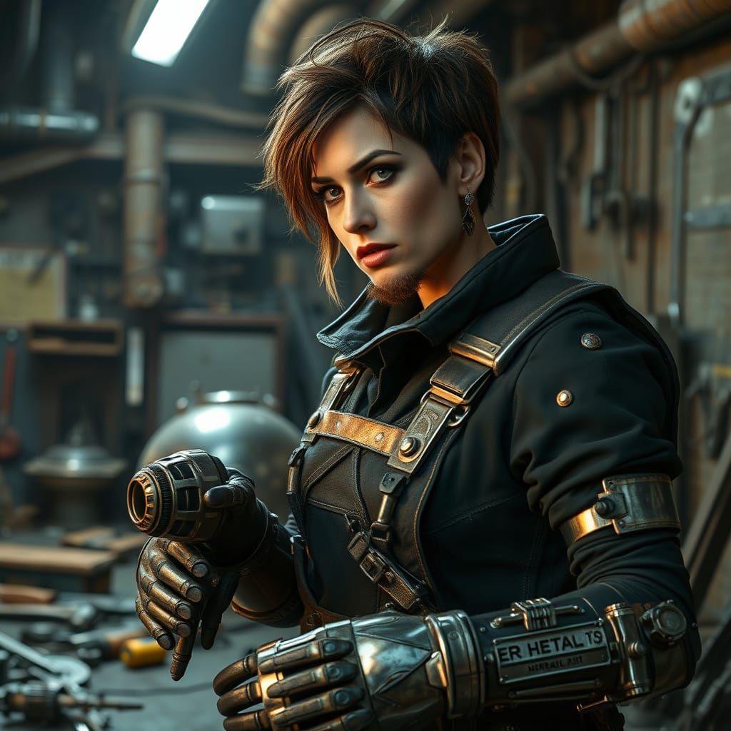 Dwarven Mechanic in Futuristic Hangar