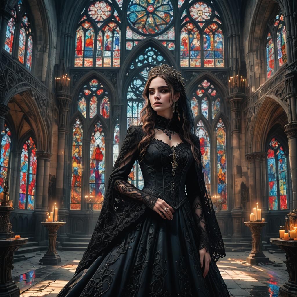 Gothic Bride in Abandoned Church, Anime Aesthetics