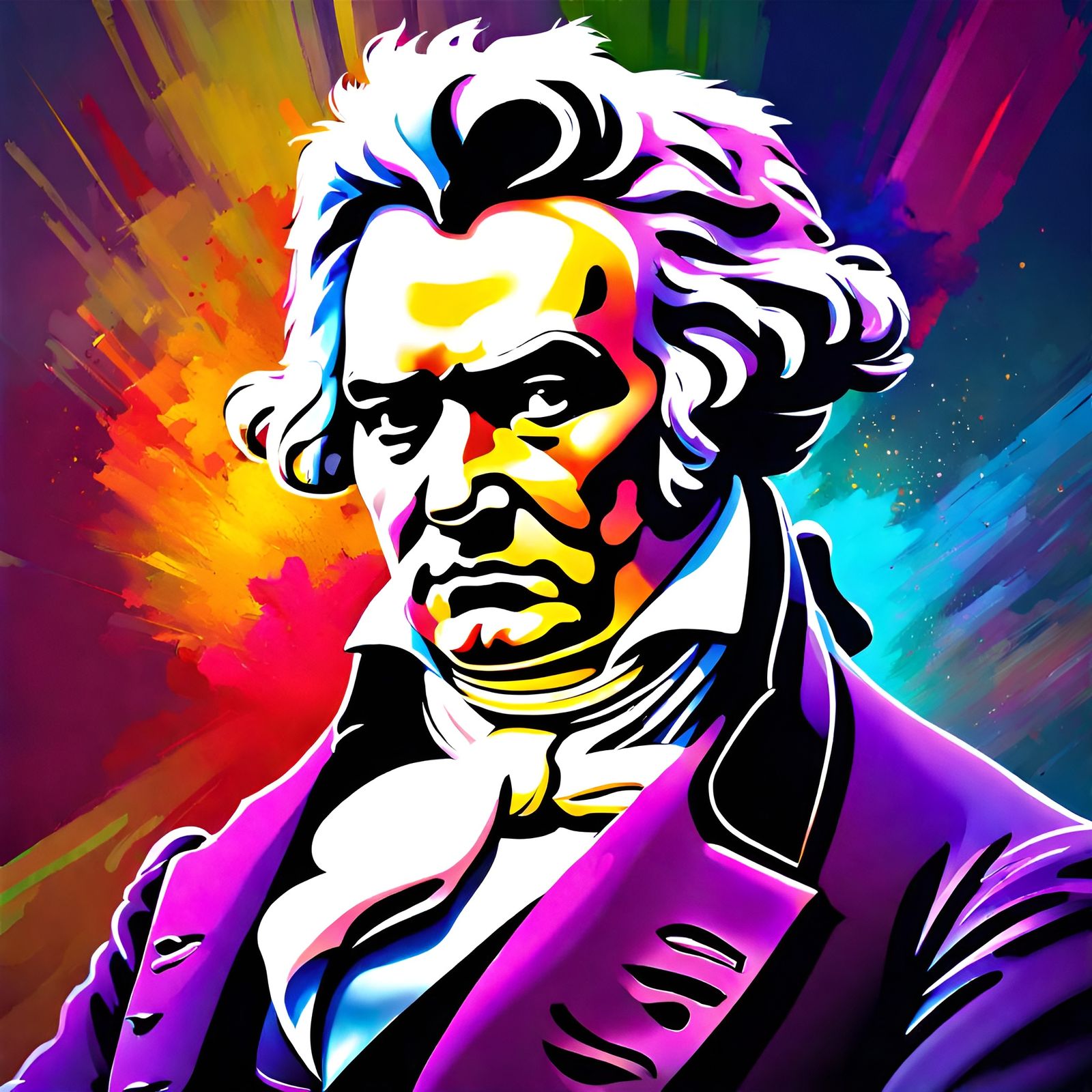 Beethoven Conducts Ninth Symphony: Hyperrealistic Splash Art