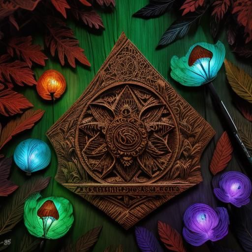 Mystical Forest Wood Carvings in Comic Book Style