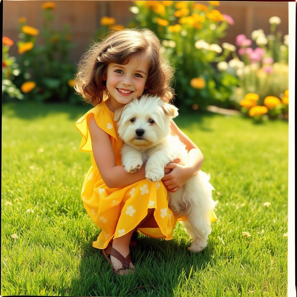 Girl with Puppy: A Nostalgic 1970s Photo