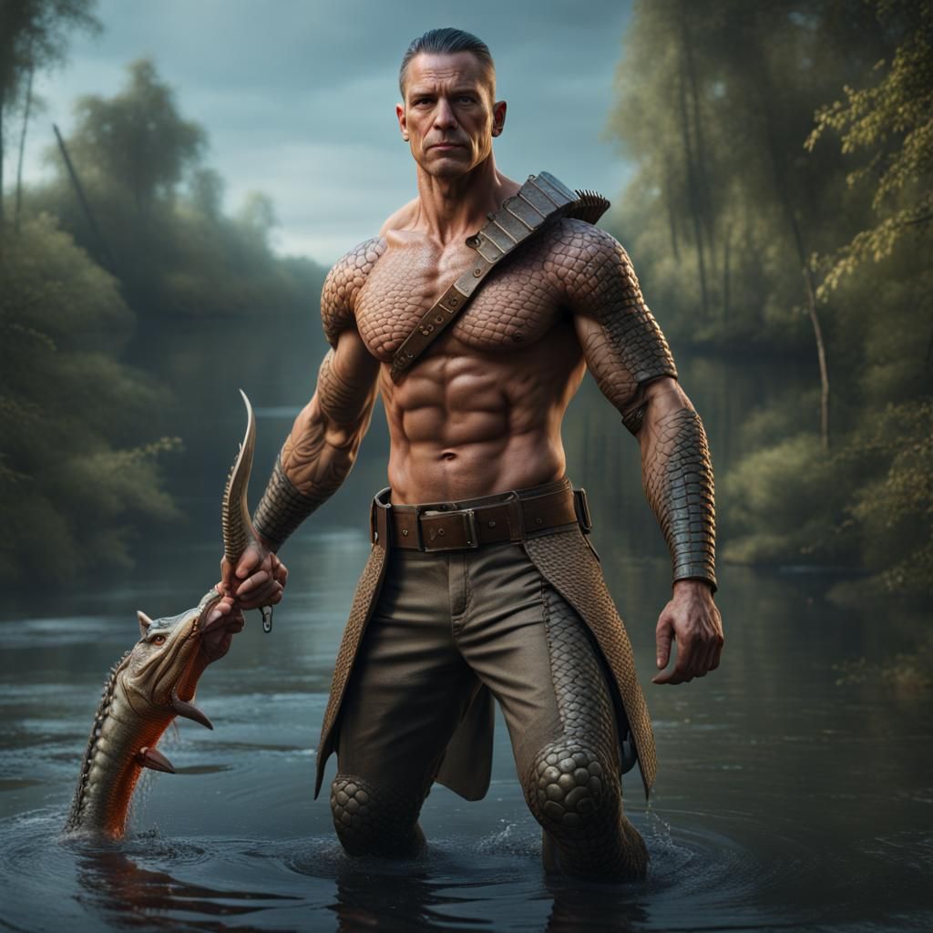 Alligator Gar Warrior: Hyperrealistic Detailed Matte Paintin...