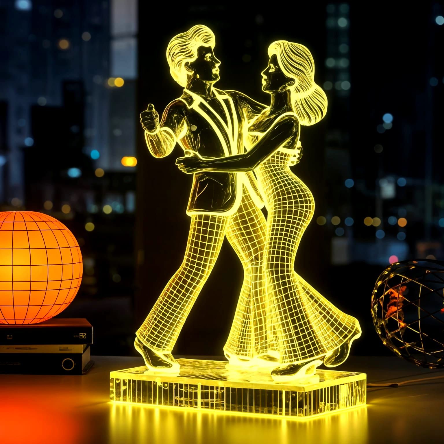 Glowing Disco Dancers in Vibrant Uranium Glass