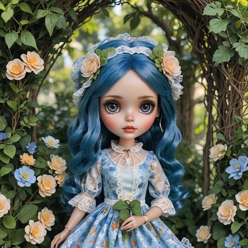 Blythe Doll in Blue Lace Dress, Digital Art
