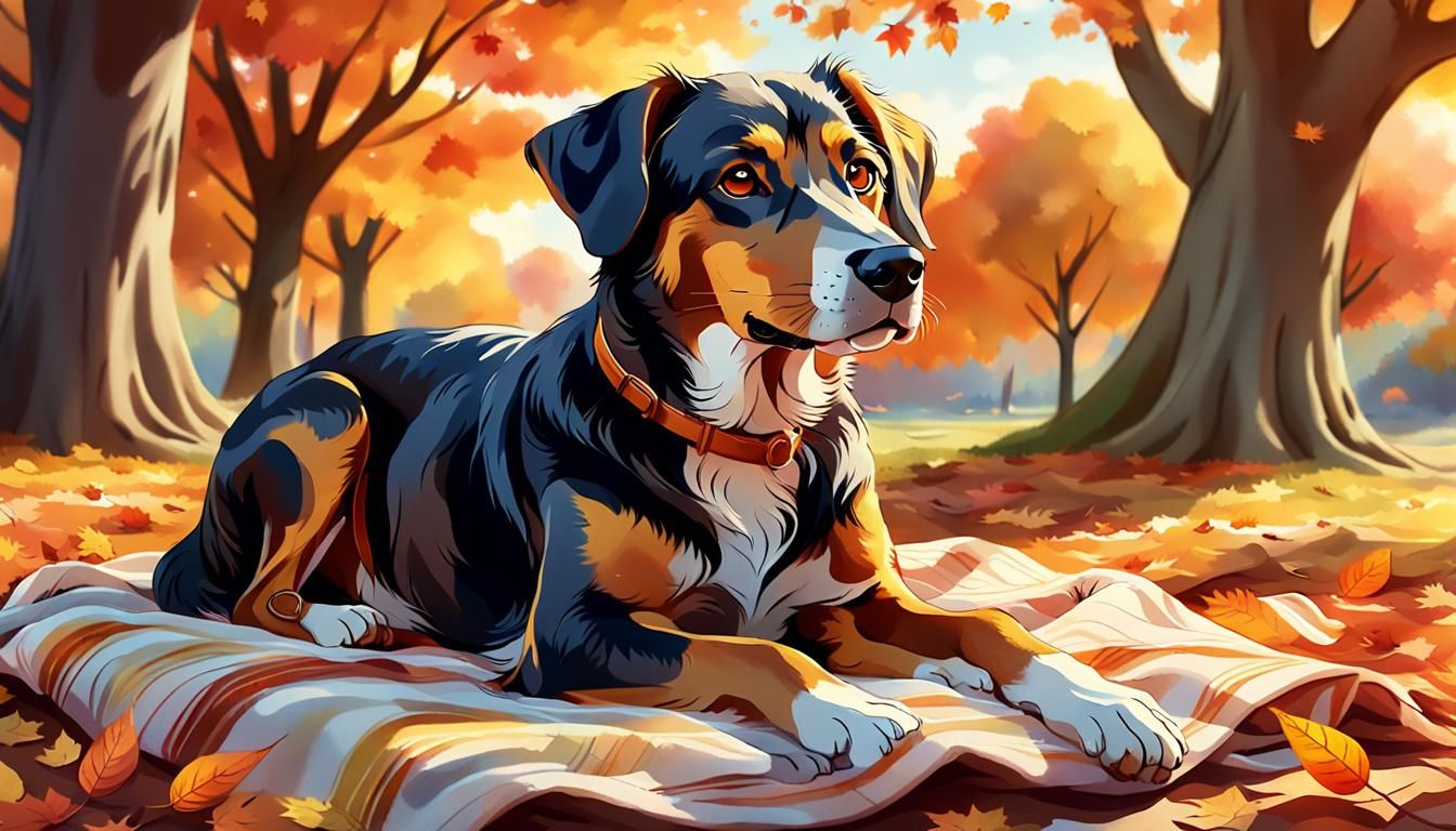 Autumn Anime Dog Portrait in Watercolor Style