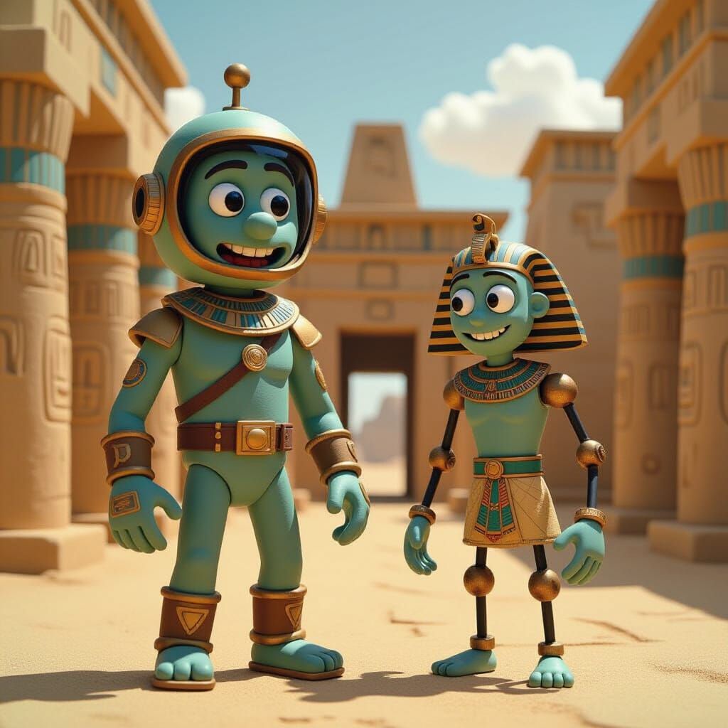 Claymation Alien Explorer in Ancient Temple