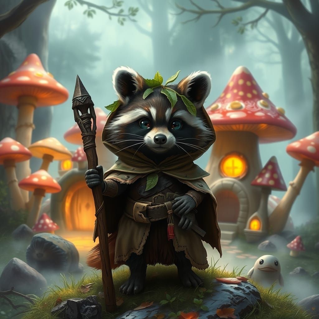Raccoon Forest Guardian in Enchanted Realism Style