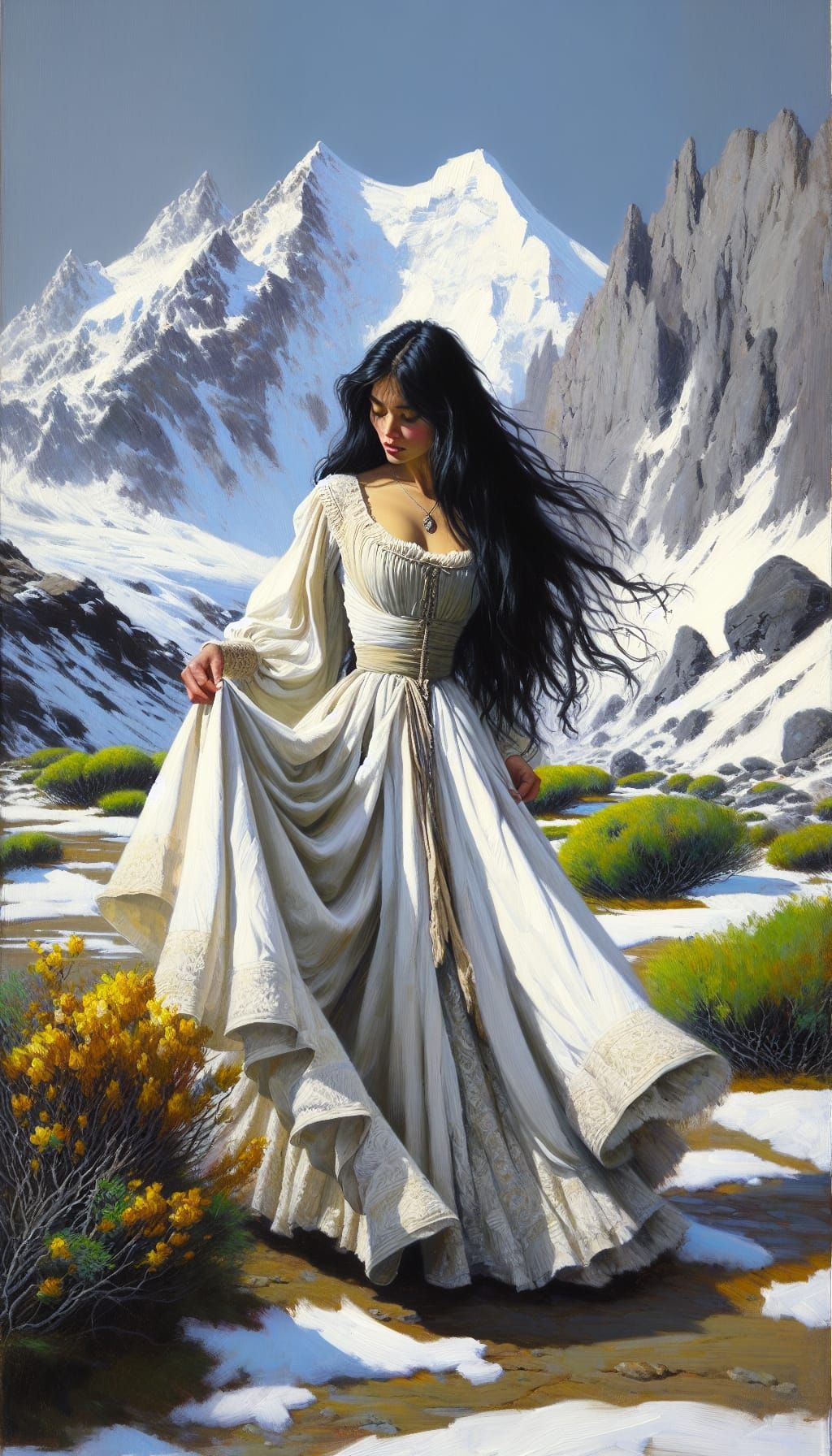 South Asian Woman in Renaissance Dress Oil Painting