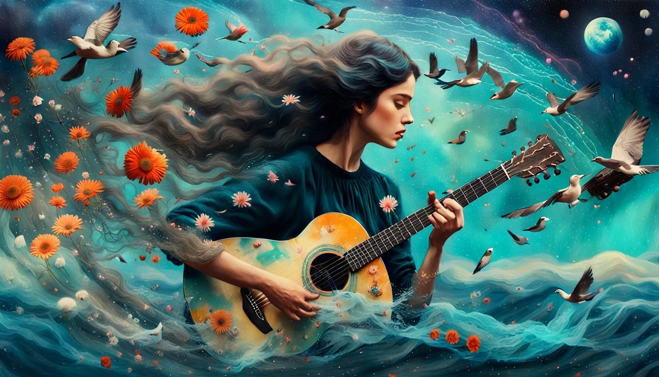 Woman Holds Galaxy in Surreal Digital Art