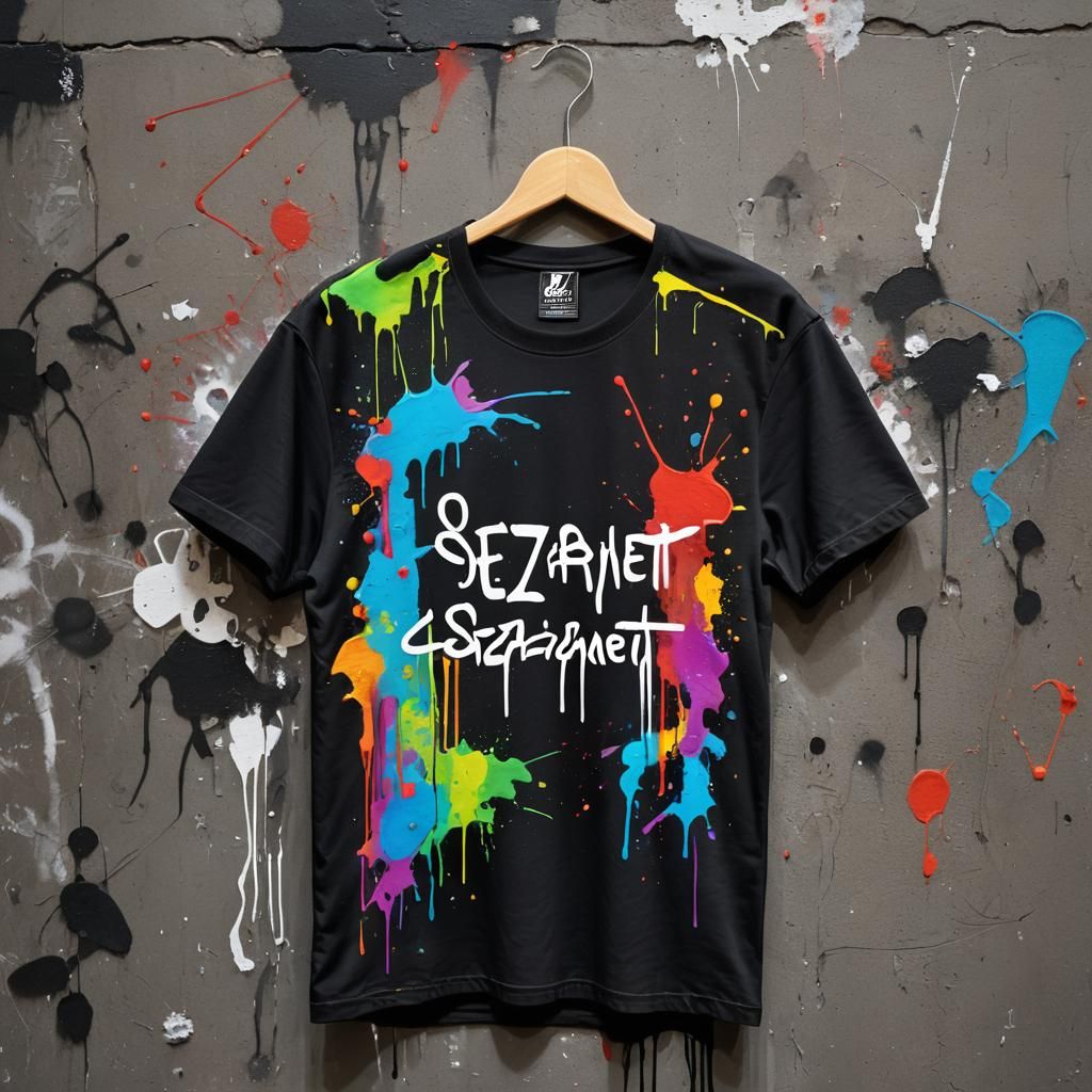 Black T-Shirt with SEZARNET Text in Graffiti Art