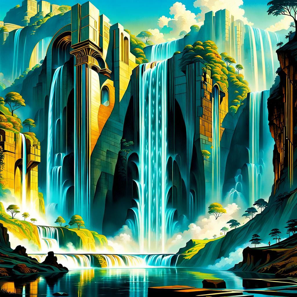 Futuristic Paradise Waterfall in Epic Style