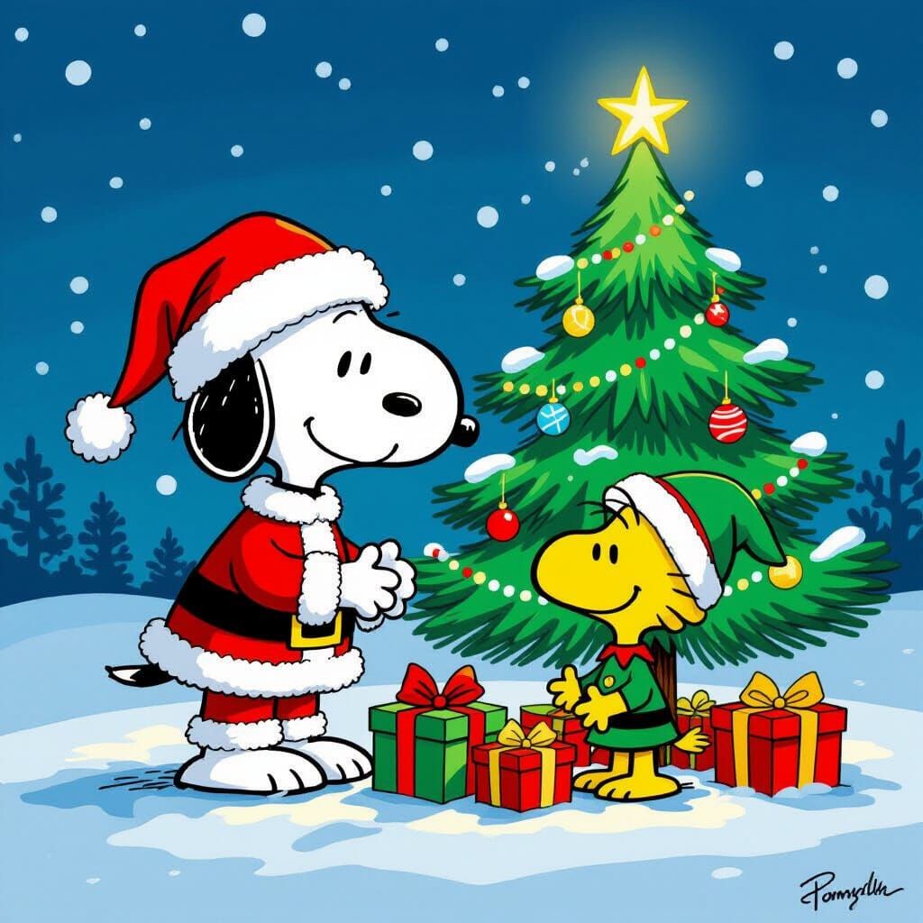Snoopy and Woodstock Decorate Charlie Brown Christmas Tree