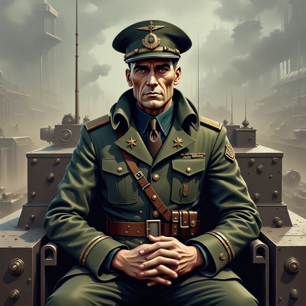Dieselpunk Military General in Tank