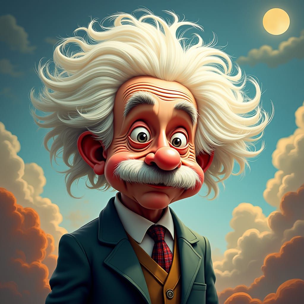 Einstein Caricature in Fantasy Concept Art Style