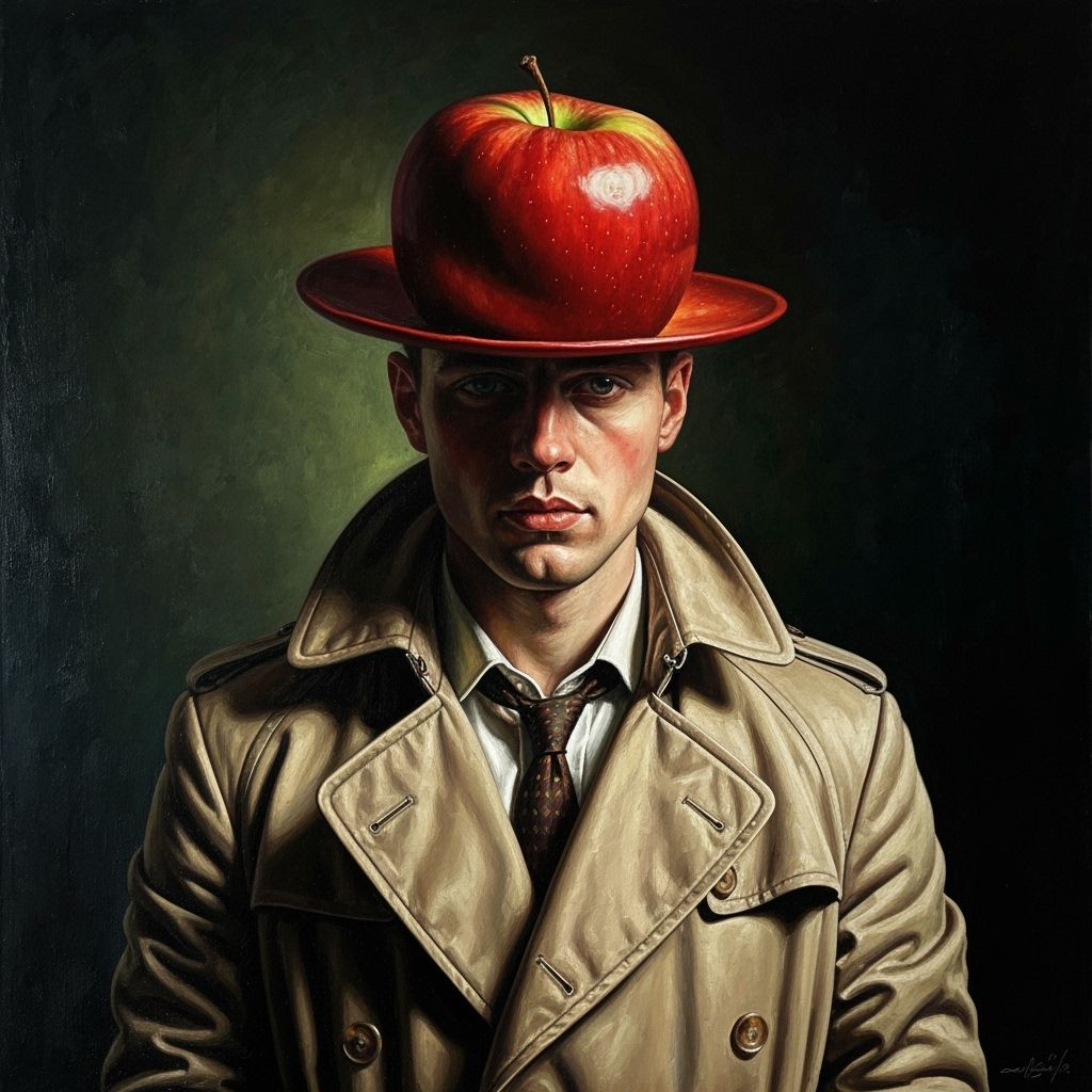 Man in Apple Hat Oil Painting With Dramatic Lighting