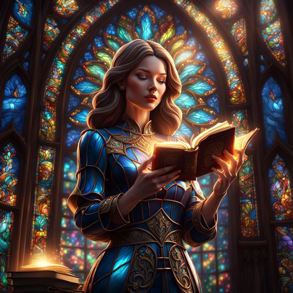 Stained Glass Woman Casting Magic