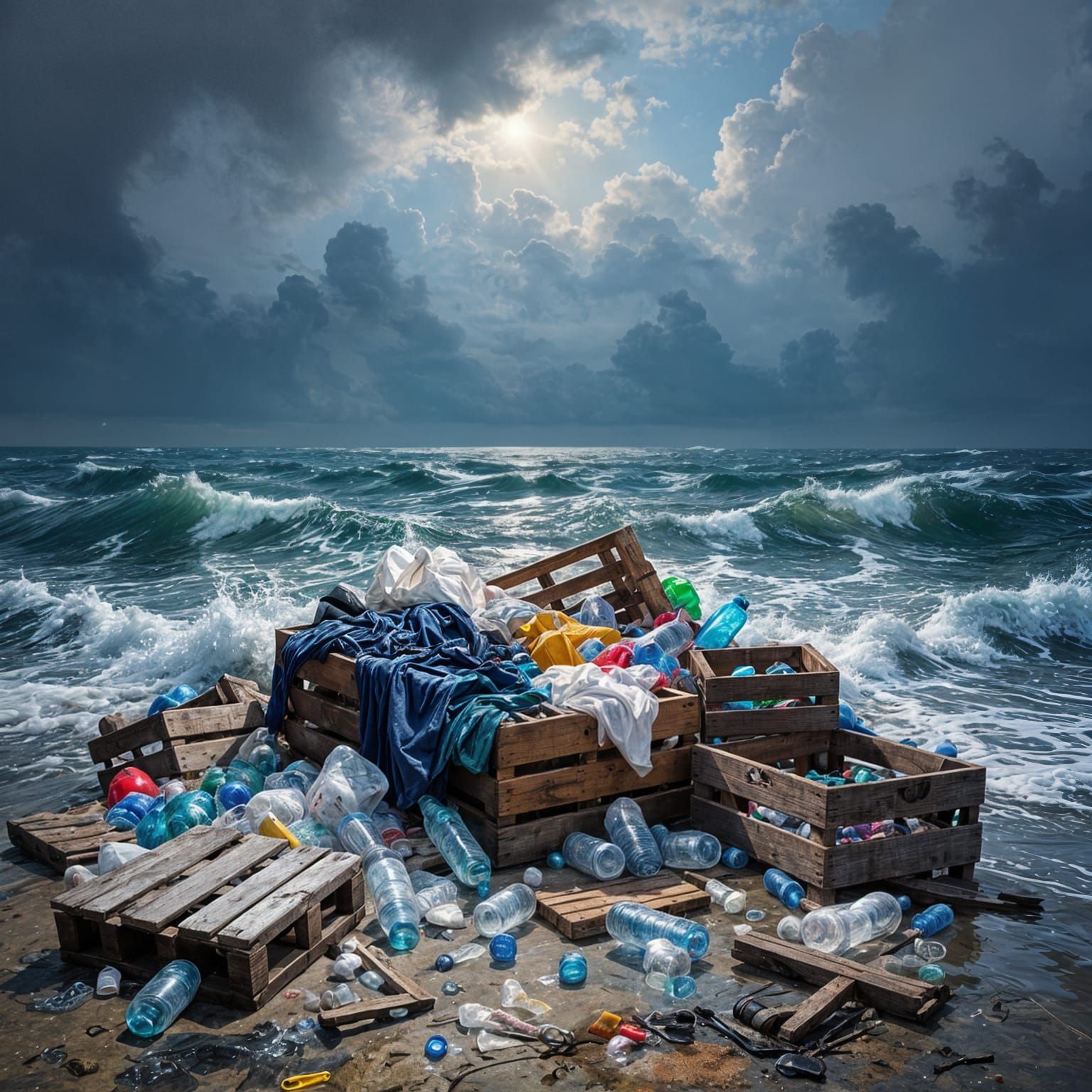 Ocean Surface Litter: Plastic, Clothes, and Crates