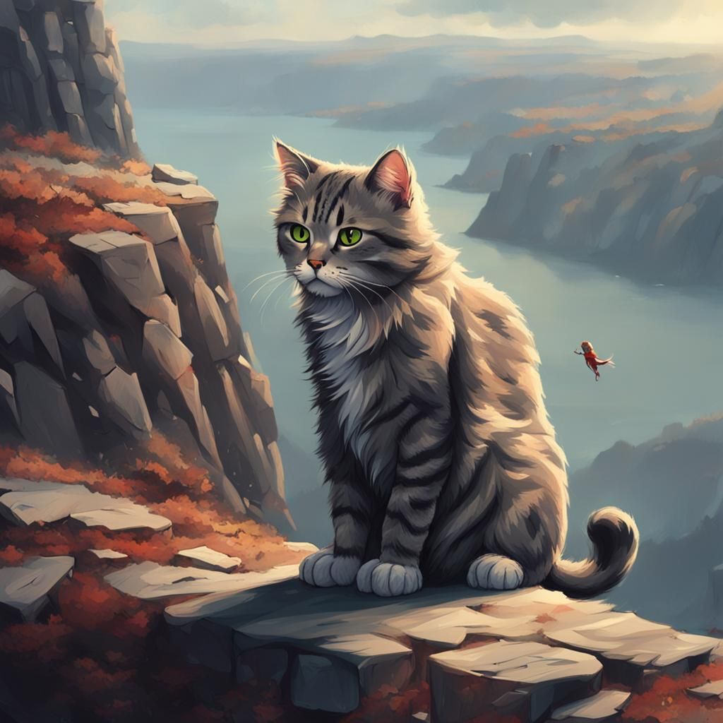 Distressed Cat on Cliff Edge
