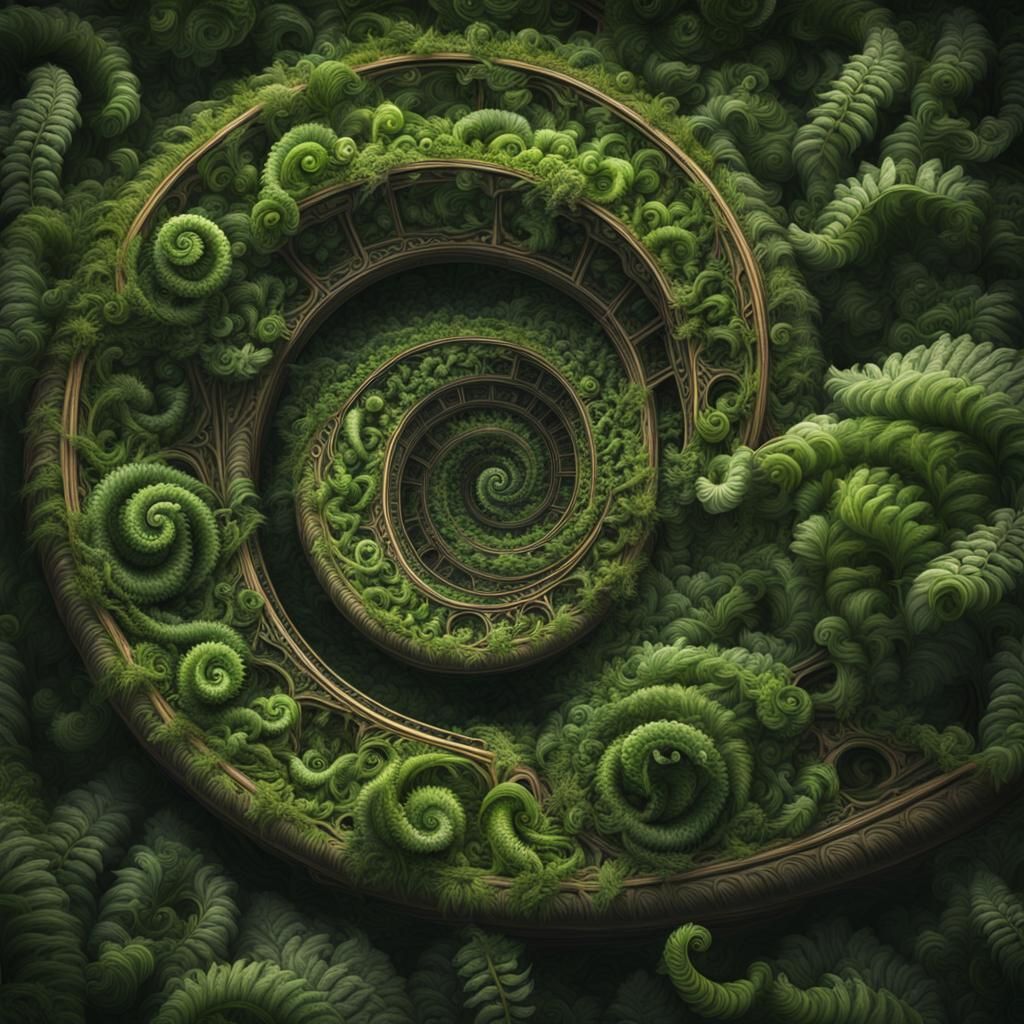 Intricate Fiddlehead Fern Spiral: Digital Matte Painting