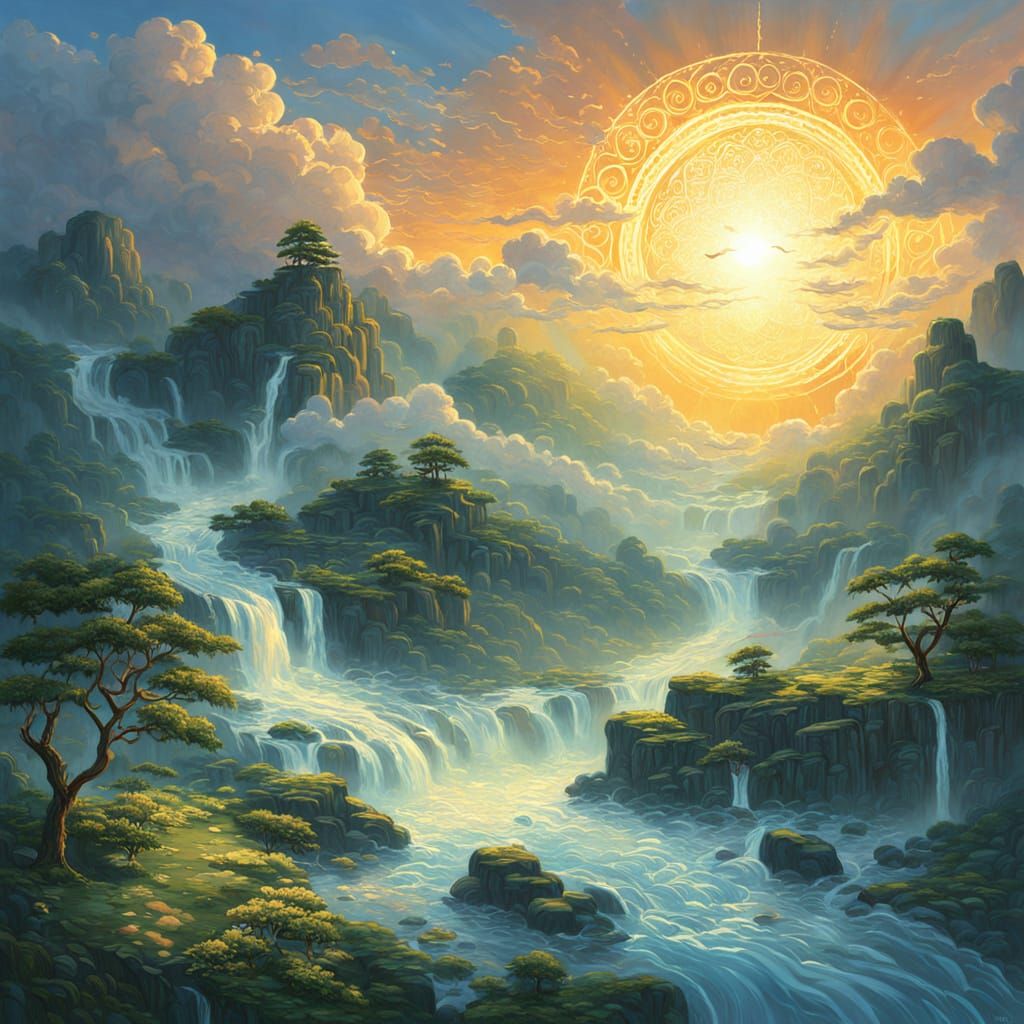 Divine Celestial Being Descends at Sunrise Oil Painting