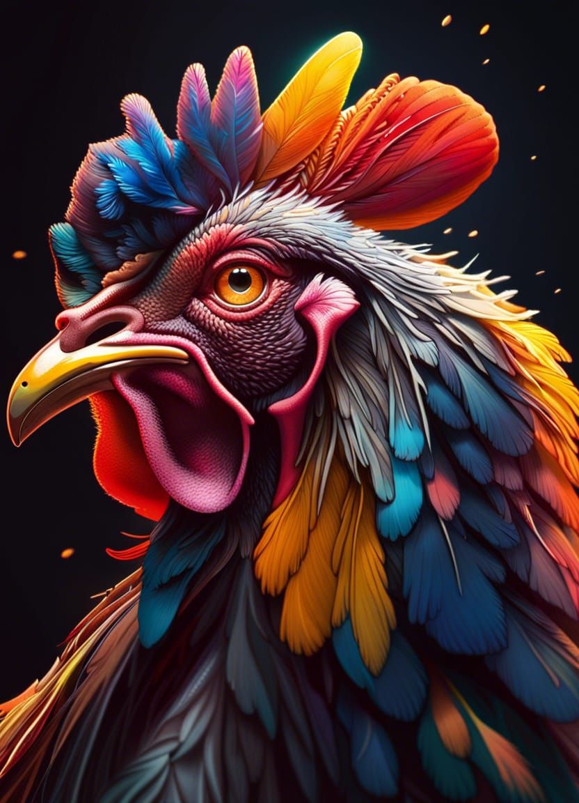 Detailed Chicken Head in Hyperrealistic Splash Art