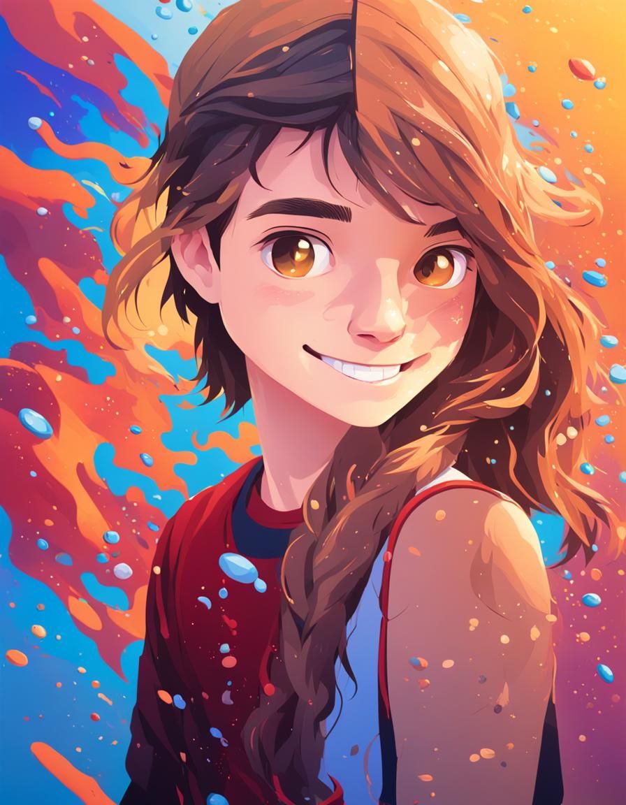 Smiling Teenagers in Hyperrealistic Splash Art Style