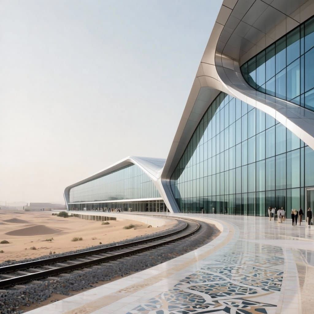 Futuristic Desert Station: Eiffel & Taj Mahal Fusion