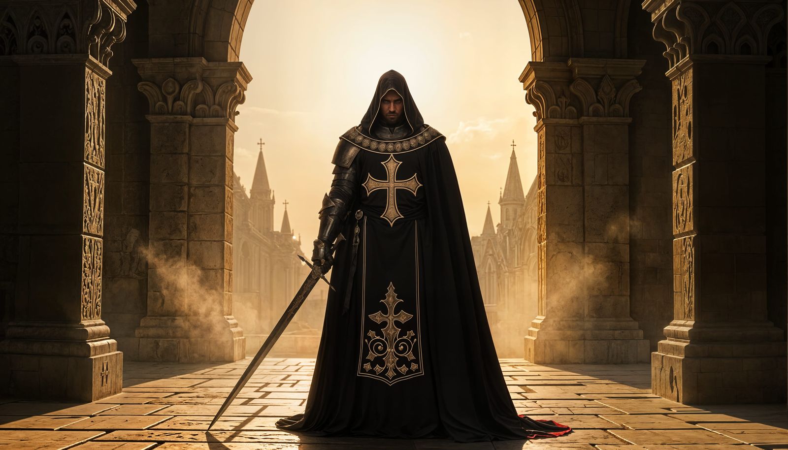 Knight Templar in Holy Ground with Black Tabard
