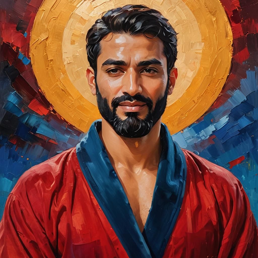 Elegant Man in Red Robe: An Impressionist Portrait