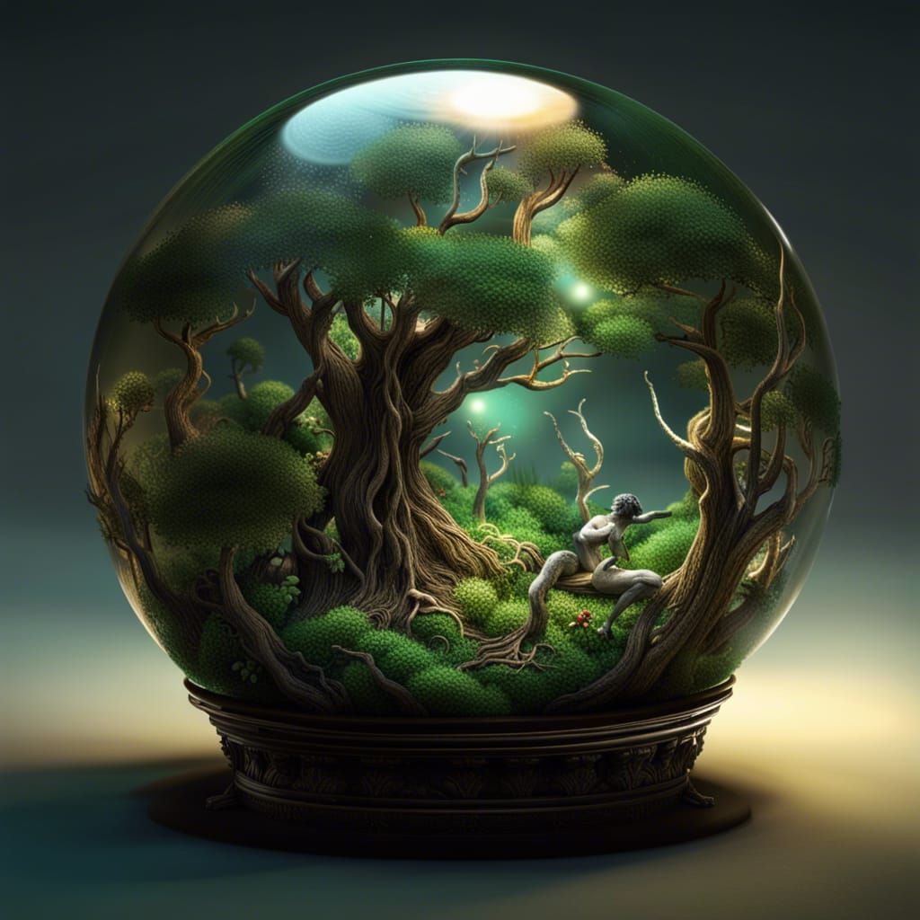 Fantasy Glass Sphere with Glowing Forest