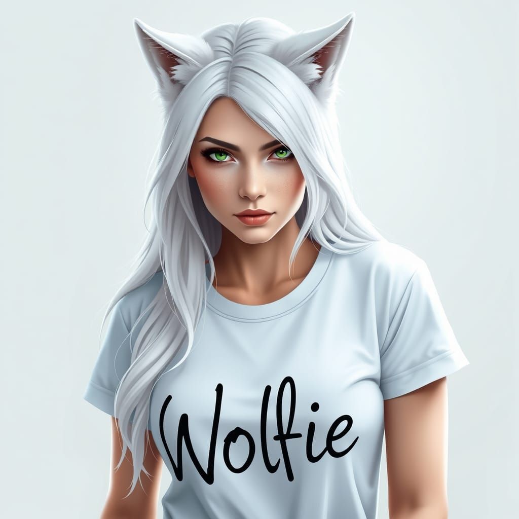 Woman with Wolf Ears and White Hair Portrait
