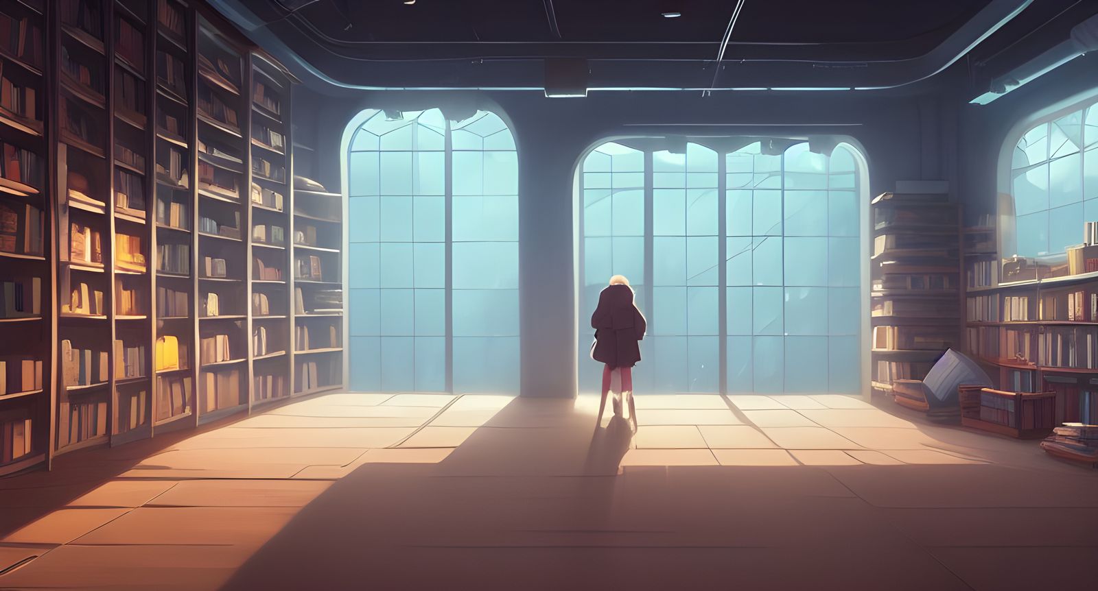 Empty Bookstore in Studio Ghibli Style