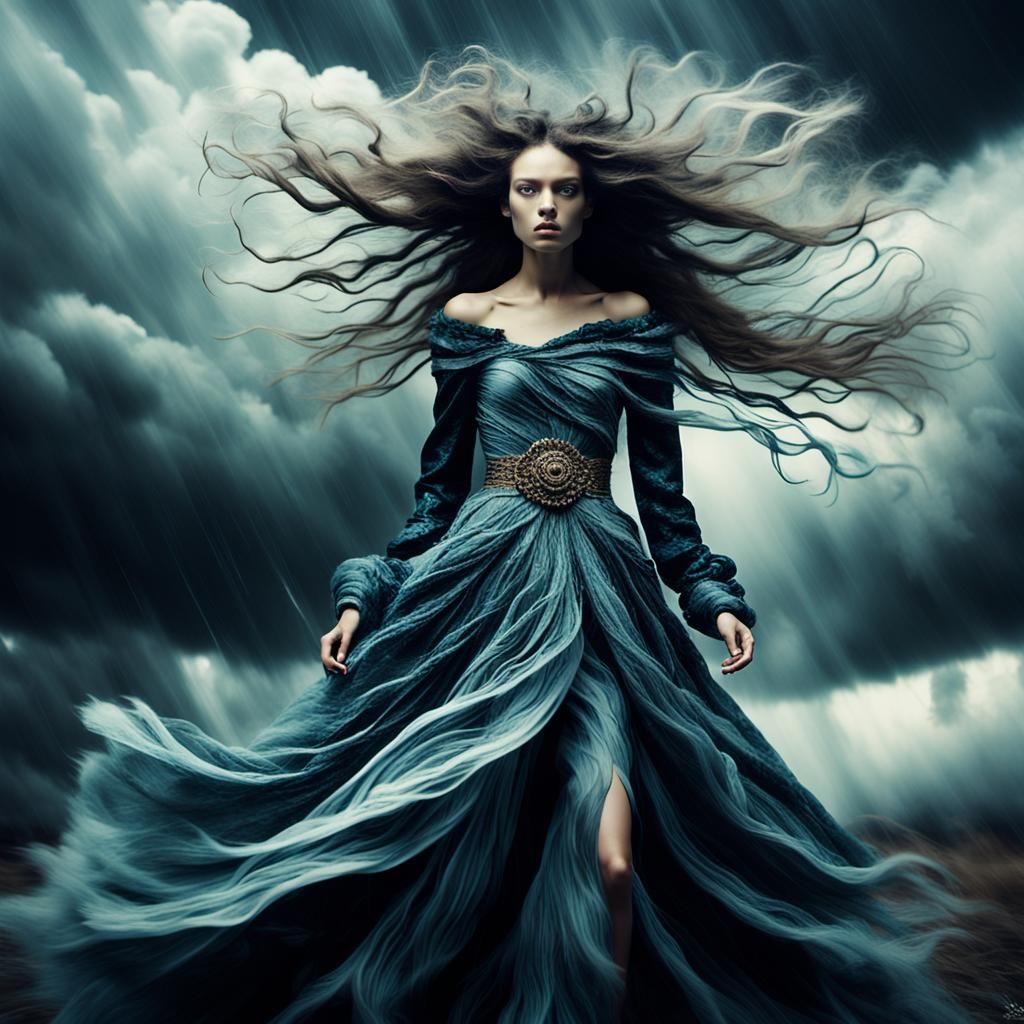 Surreal Fashion in Storm Clouds: Conceptual Photography