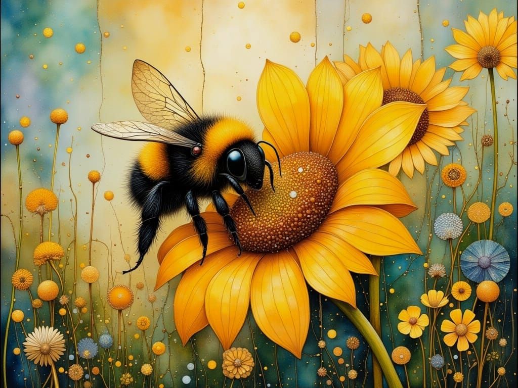 Whimsical Sunflower Scene in Vibrant Colors